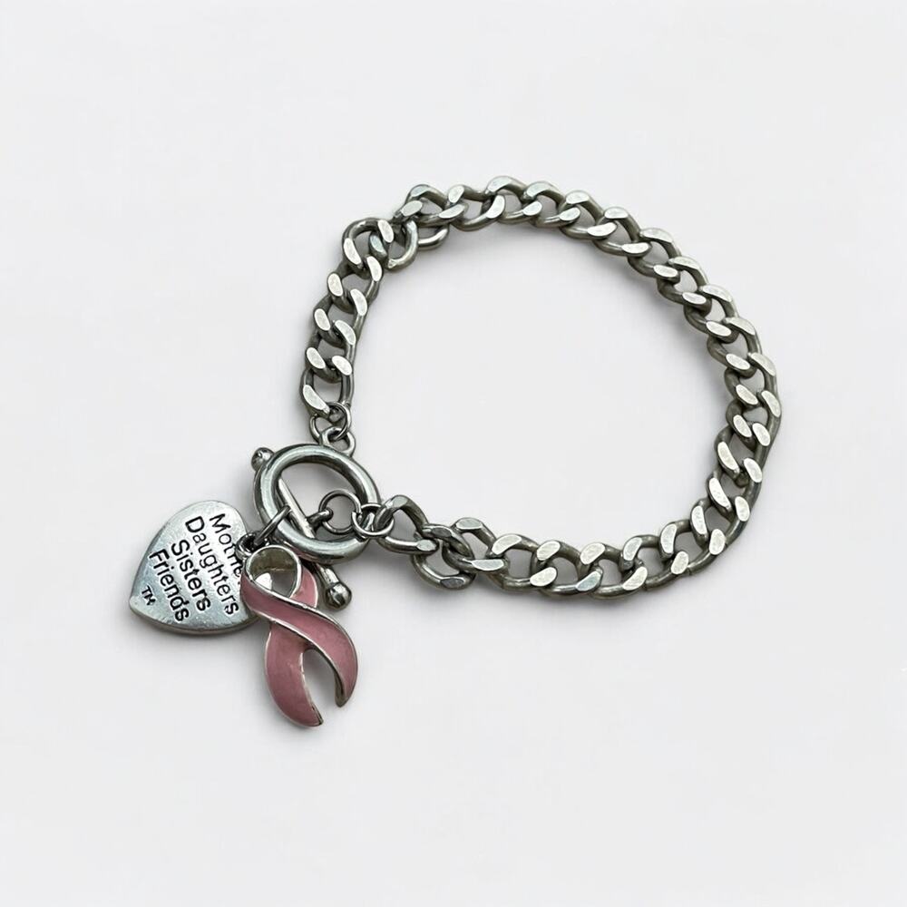 💙3 for $15 Silver Chain Breast Cancer Charm Bracelet